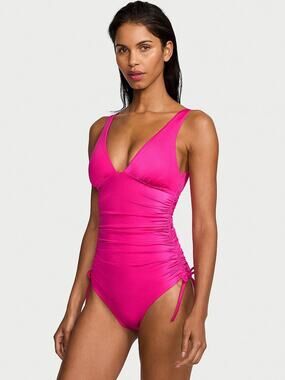 Victoria's Secret Ruched Plunge One Piece Swimsuit Hot Pink Size XL NWT